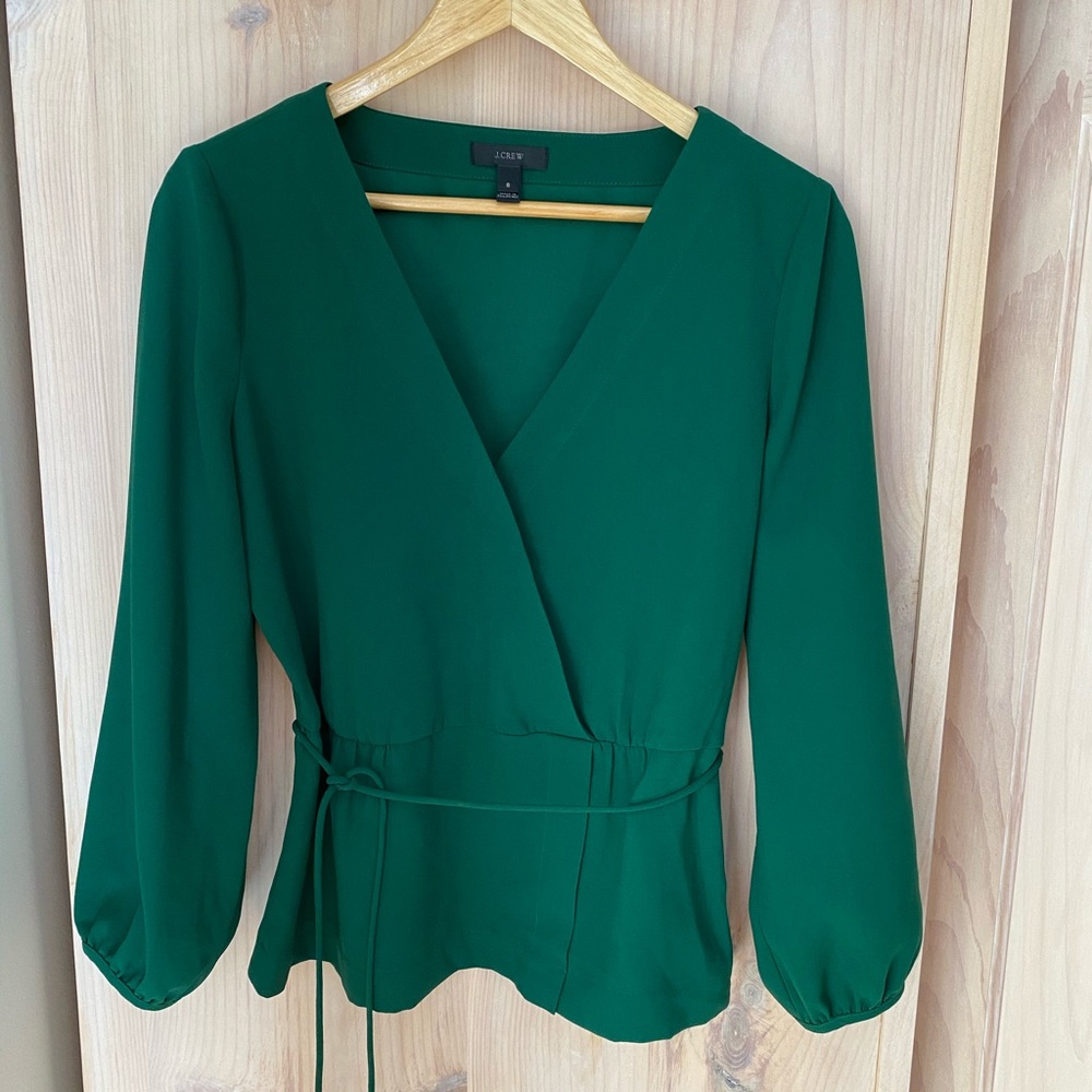 J. Crew Green Wrap Blouse